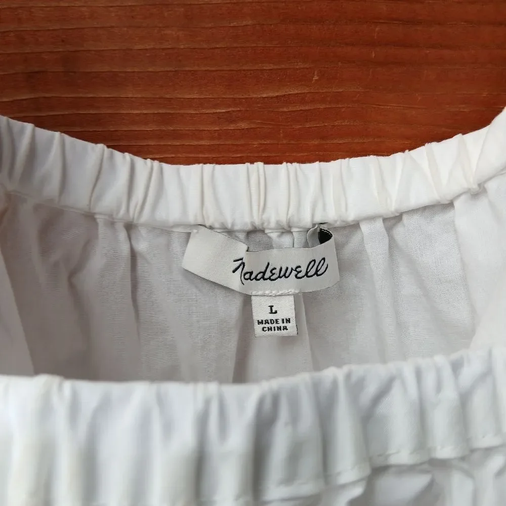 Madewell White Blouse with Embroidered Design Puff Sleeves  Semi Crop Size L